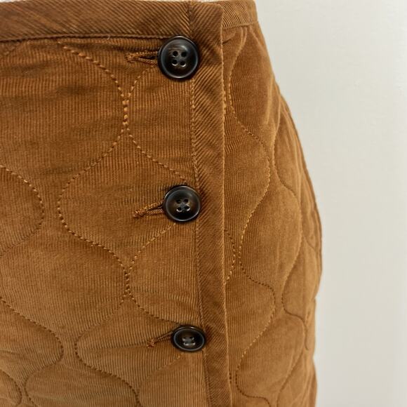 Madewell Brown Quilted Corduroy Button Wrap Skirt Size 14 Boho Short Pockets - Picture 4 of 11